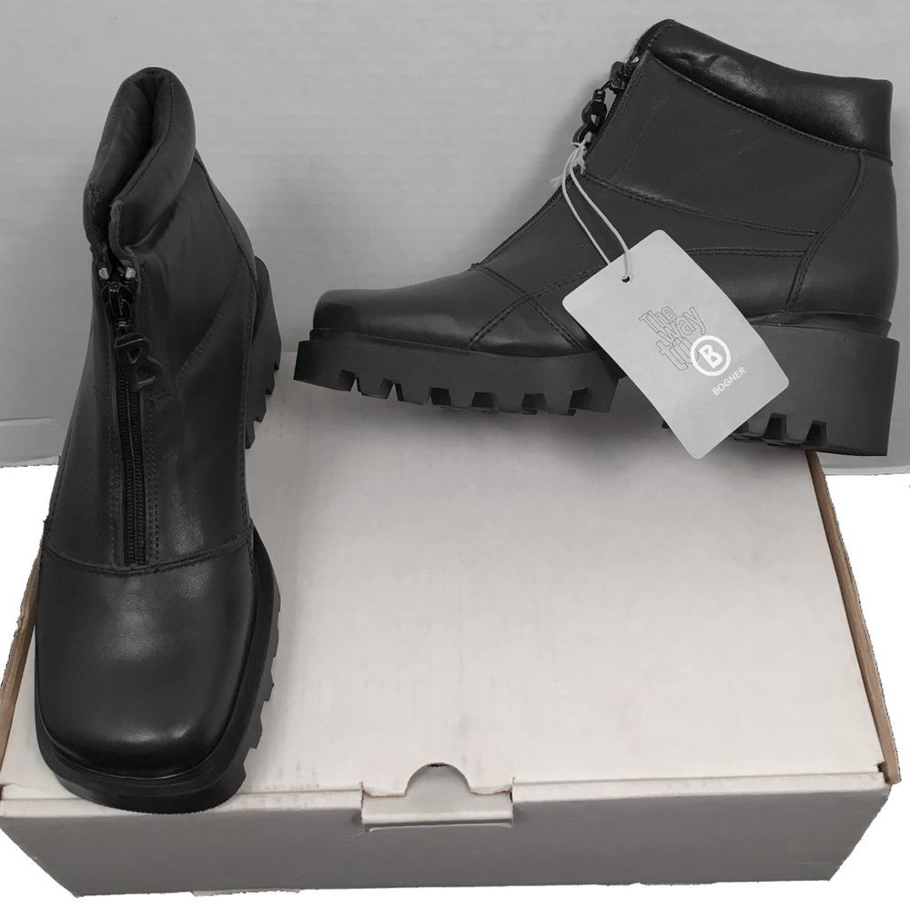 NEW! Bogner Leather Boots! US 7 Euro 37 Black Quilted Design Bogner "B" Zipper